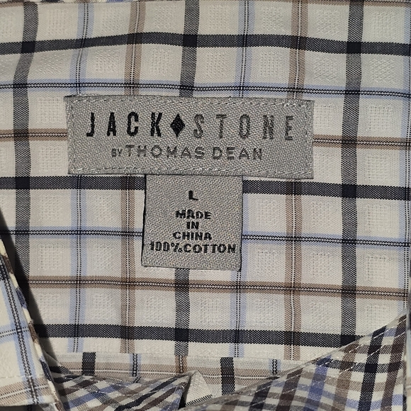 Thomas Dean Men's Checkered Long SL Button-Down Shirt - Blue Brown White Lg M179 - Picture 6 of 7